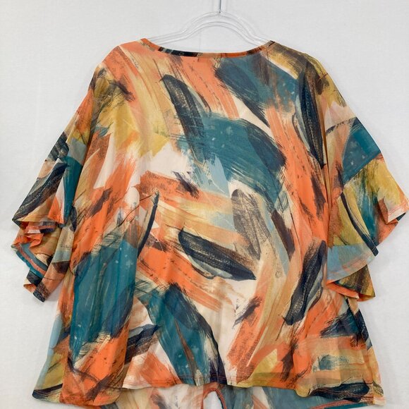 Cocomo size 3X Colorful V neck Tie Front Stretch Flutter Sleeve Mesh Lined Top - Picture 9 of 10
